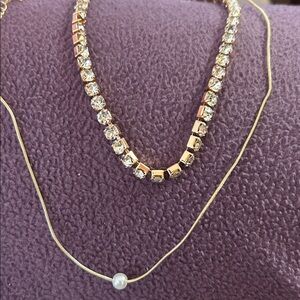 Bundle Two Elegant Gold Necklace with Pearl Accent.